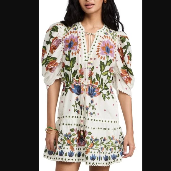 FARM Rio Dresses & Skirts - FARM Rio White Floral Mini Dress with Multicolor Embroidery